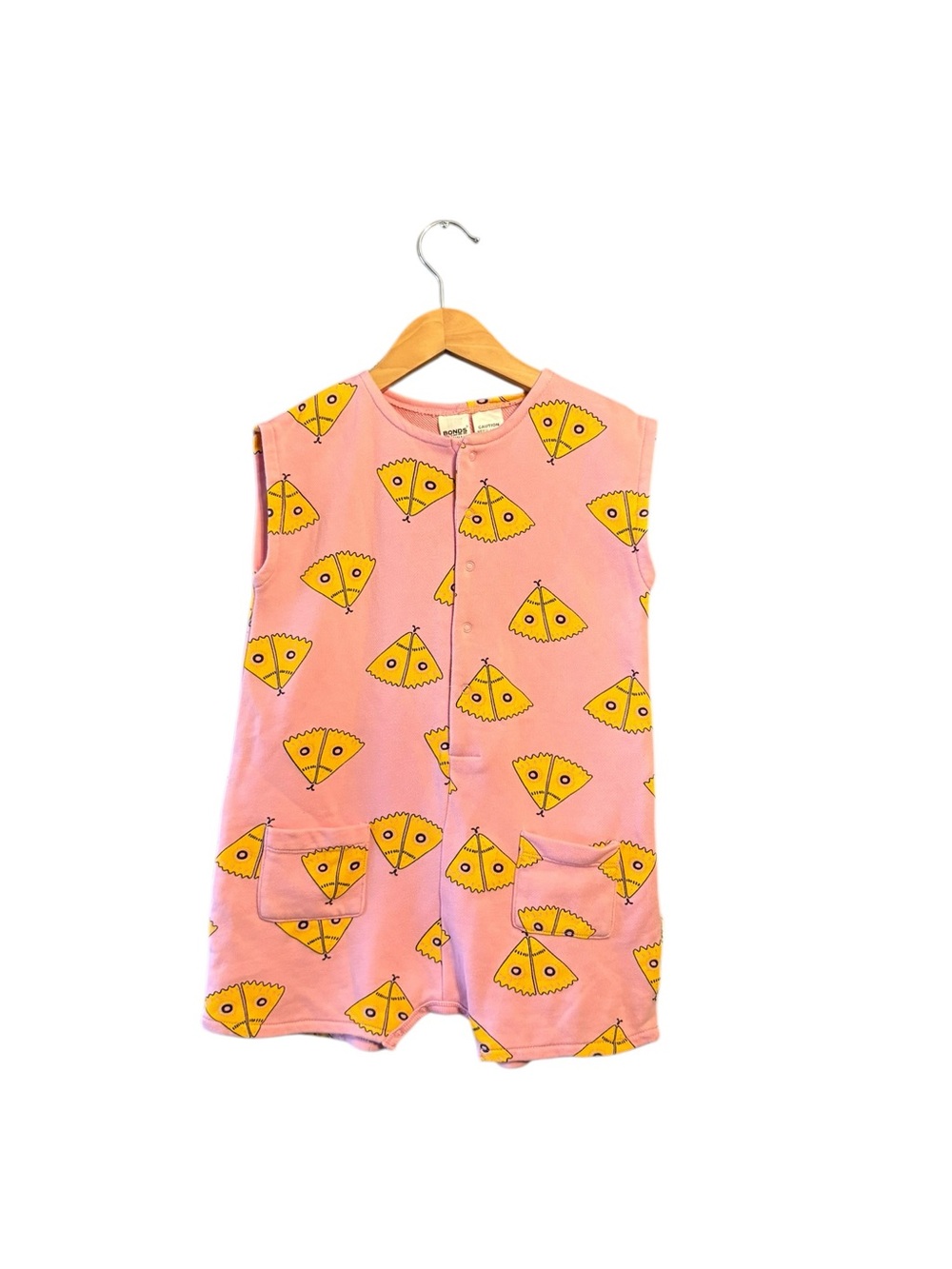 Bonds Pink Romper with Yellow Fan Print